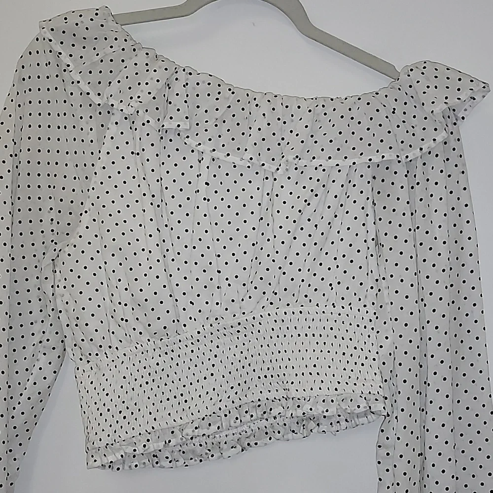 Revolve Majorelle Tate Smocked Long Sleeve Polkadotz Puff Sleeve CottageTop Sz S - Picture 11 of 16